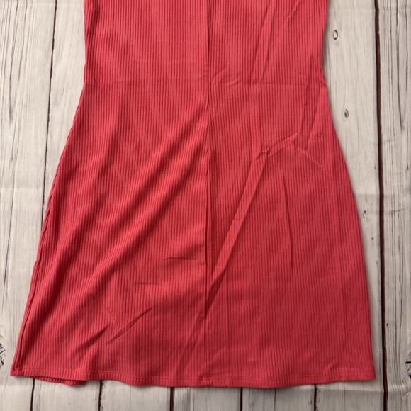 Reformation Ribbed Knit Mock Neck Sleeveless Front Slit Skylar Mini Dress Pink M - Picture 11 of 11